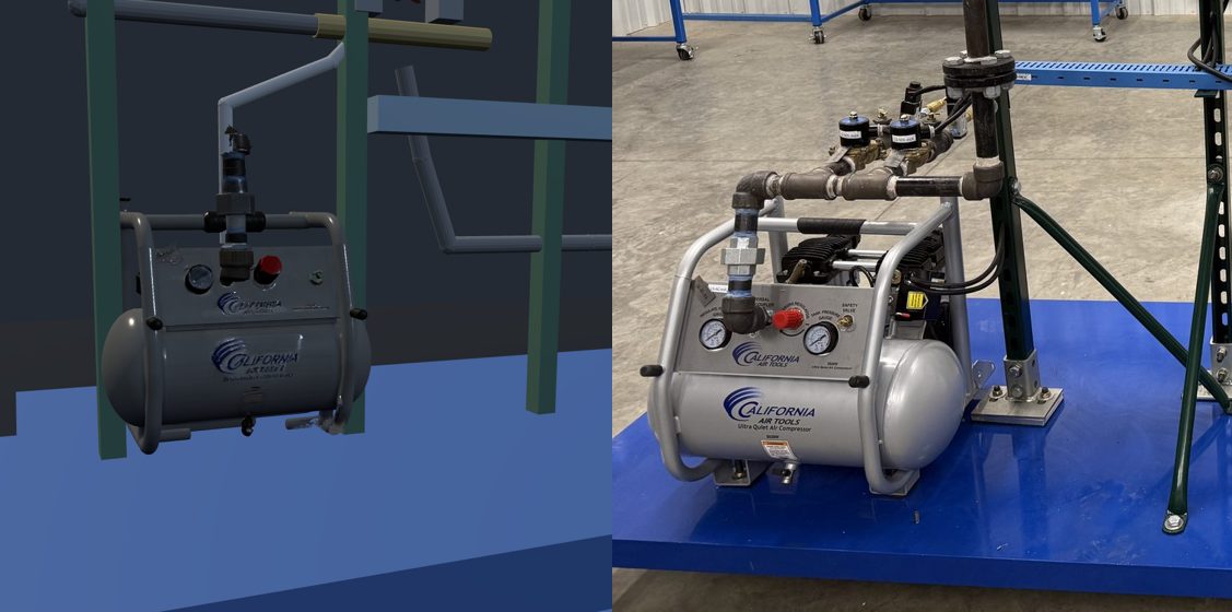 The air compressor — photograph beside the cast twin